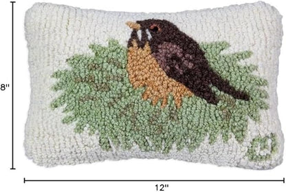 Chandler 4 Corners Artist-Designed Robin in Nest Hand-Hooked Wool Decorative Throw Pillow (8 in x 12 in) Bird Pillow for Couches & Beds - Easy Care & Low Maintenance - Nature & Wildlife Pillow