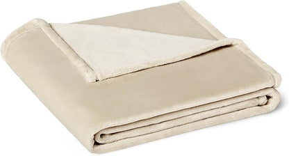 Basics Soft Fleece Throw Blanket, Lightweight Cozy Blanket for Couch & Sofa, 50 x 60 Inches, Beige