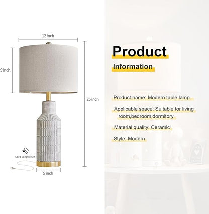 25" Modern Ceramic Lamps Single Table Lamp for Living Room Bedroom Farmhouse Nightstand Bedside Lamps