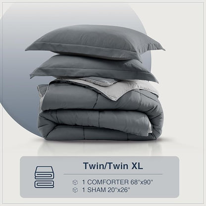 satisomnia Twin Comforter Set, Grey Bedding Comforters Twin XL Size, 2 Pieces Down Alternative Bed Comforter Lightweight, Soft Quilted Bed Set Breathable, Reversible All Season Bedding Sets Gray