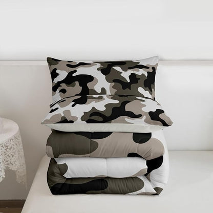 Camouflage Comforter Set Grey Camo Bedding Sets King Size Militarily Army Down Comforter For Boys Teens Men Adult Tie Dye Retro Geometric Warm Soft Quilted Duvet 3Pcs Bedroom Decor, All Season