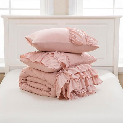 Bedding_Dreamer Ruffle Comforter Set King Shabby Chic Bedding Set 2 Layers Ruffles Home Decor Vintage Farmhouse Soft Down Comforter Blush Pink Quilt Set…