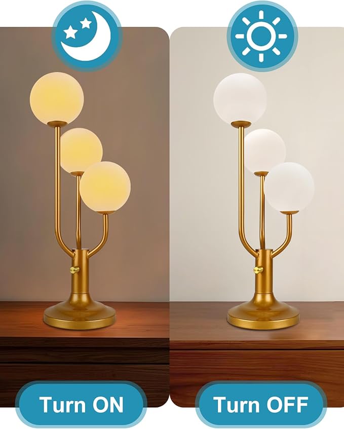 Modern Gold Globe Table Lamp Dimmable Mid Century 3-Light Desk Lamp 3000K Warmwhite Nightstand Lamp for Bedroom Bedside End Table(G9 Bulb Included)