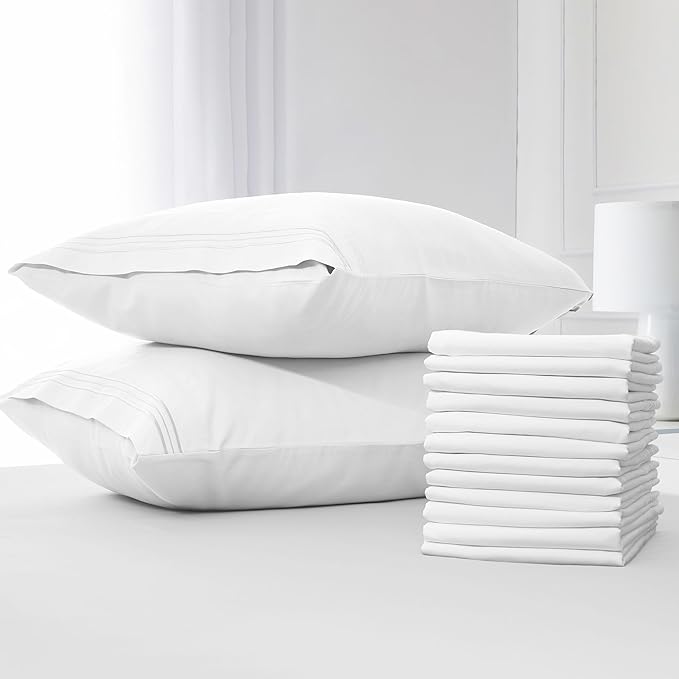 Mellanni Pillow Cases - Luxury, Extra Soft, Cooling Pillow Covers - 12 PC Iconic Collection Pillowcases - Envelope Closure(King 20" x 40", White)