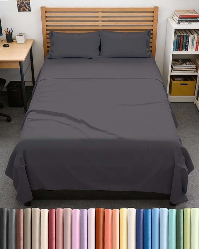 Full XL Size 4 Piece Sheet Set - Comfy Breathable & Cooling Bed Sheets Set - Hotel Luxury Bedding for Women, Men, Kids, Teens, Boys & Girls - Deep Pockets, Soft, Wrinkle Free - Oeko-Tex - Dark Grey