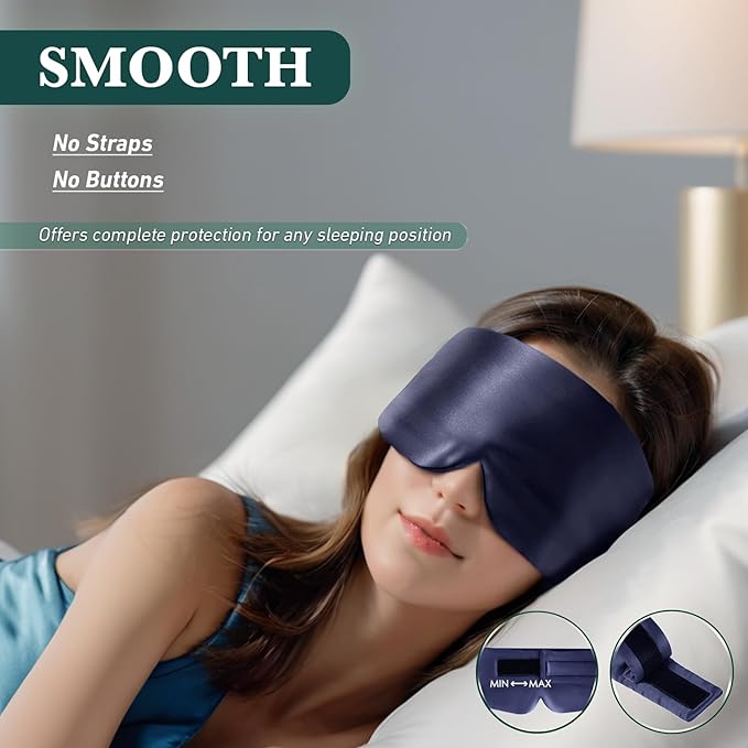 Joyhabit Silk Sleep mask | 100% Mulberry for Women Men Ultra Soft Blackout Eye Cover with Adjustable Band, Breathable No Eye Pressure, Ideal for Sleep, Travel, Naps & Meditation, Navy Blue