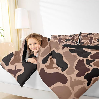 Erosebridal Duck Huner Comforter Set Toddler Size Camo Bedding Set for Adults Teens Rustic Hunting Army Comforter Woodland Camouflage Military Quilt Bedroom Decor