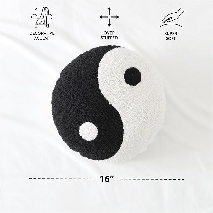 Urban Lifestyle Yin-Yang Throw Pillow, Black/White