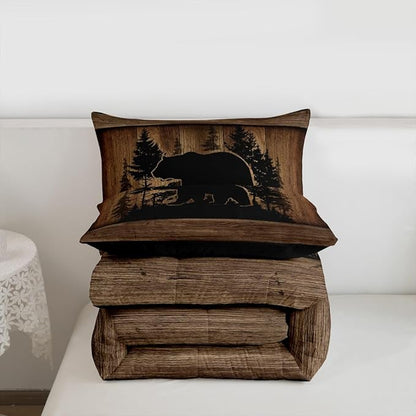 Erosebridal Farmhouse Black Bear Full Size Comforter Set Rustic Camo Bedding Set Country Cabin Lodge Bedding Comforter Sets,Woodland Animal Quilt 3 Pcs