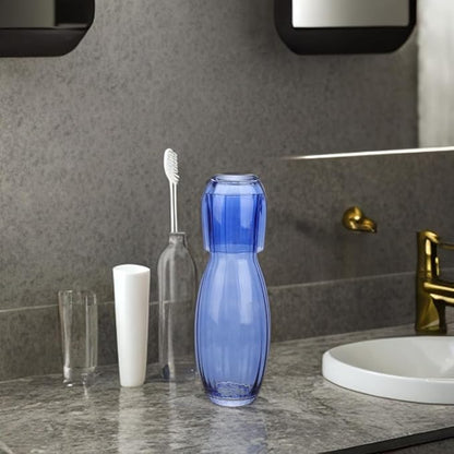 American Atelier 40 oz Bedside Water Carafe with Tumbler – 2-Piece Ribbed Glass Night Pitcher with Cup Lid for Nightstand, Guest Room & Office, Stylish & Durable Drinkware (Cobalt Blue)