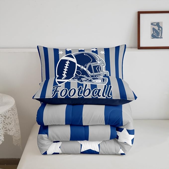 Feelyou Football Comforter Set Queen Size Rugby Sports Comforter for Boys Girls Teens Gift for Football Lover Bedding Set Soccer Ball Game Duvet Set Navy Quilt Set