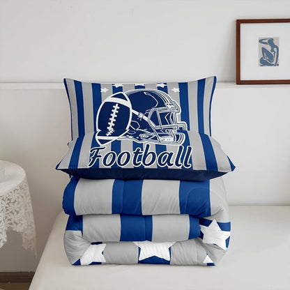 Feelyou Football Comforter Set Twin Size Rugby Sports Comforter for Boys Girls Teens Gift for Football Lover Bedding Set Soccer Ball Game Duvet Set Navy Quilt Set