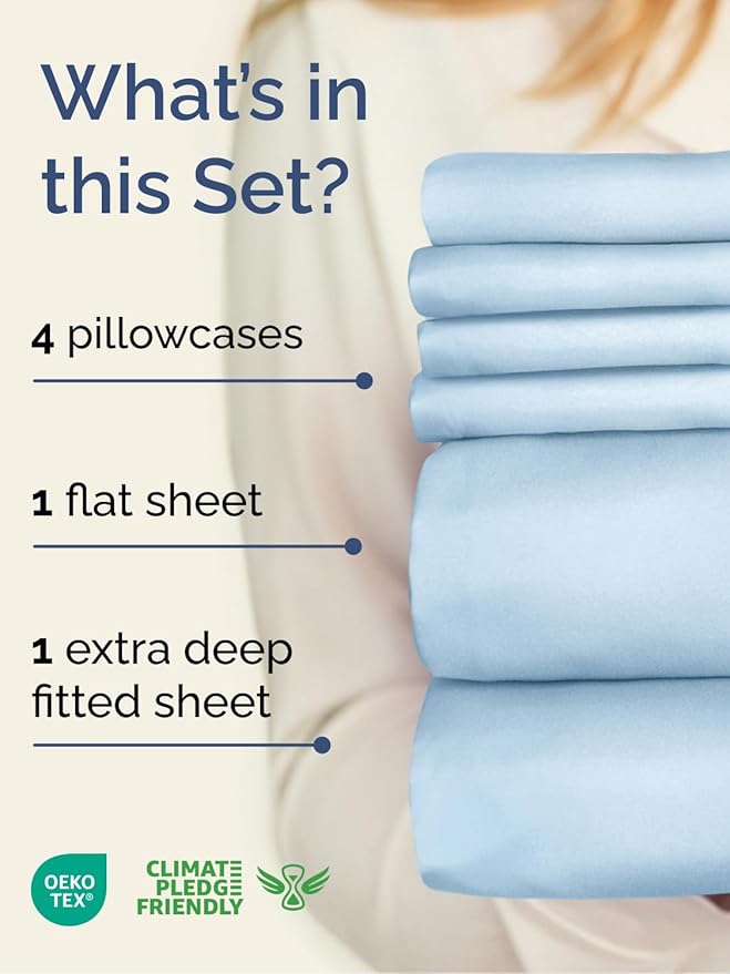 Extra Deep Full Sheet Set - 6 Piece Breathable and Cooling Sheets - Hotel Luxury Bedding for Women, Men, Kids & Teens - Easy & Secure Fit - Soft, Wrinkle Free & Comfy - Extra Deep Pockets - Light Blue