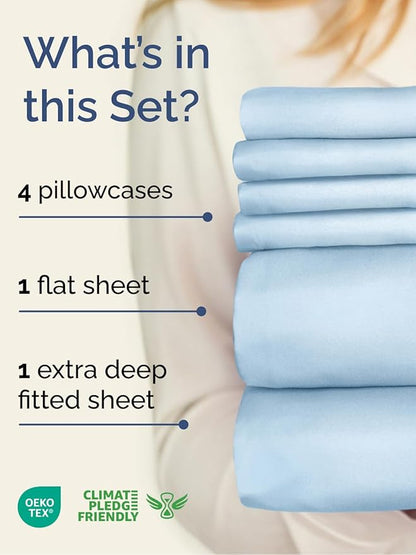 Extra Deep Cal King Sheet Set - 6 Piece Breathable and Cooling Sheets - Hotel Luxury Bedding for Women, Men, Kids & Teens - Easy & Secure Fit - Soft and Wrinkle Free - Extra Deep Pockets - Light Blue
