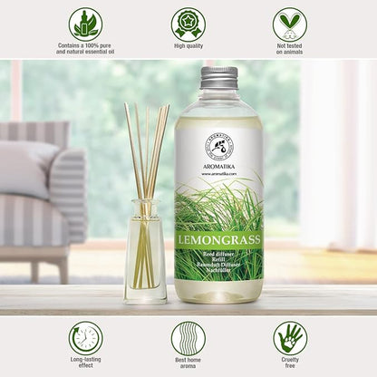 Lemongrass Diffuser Refill 34 Fl Oz (2x17 Fl Oz) - Fresh & Long Lasting Fragrance - Refill with Natural Essential Lemongrass Oil - for Aromatherapy - Spa - Home