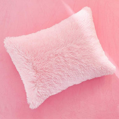 Flysheep Luxury Faux Fur Twin Size Winter Comforter Set Shaggy Velvet Pink Long Hair, 3 Pieces Plush Flannel Sherpa Backing Reversible Soft Microfiber Super Warm Bedding Set for Holiday