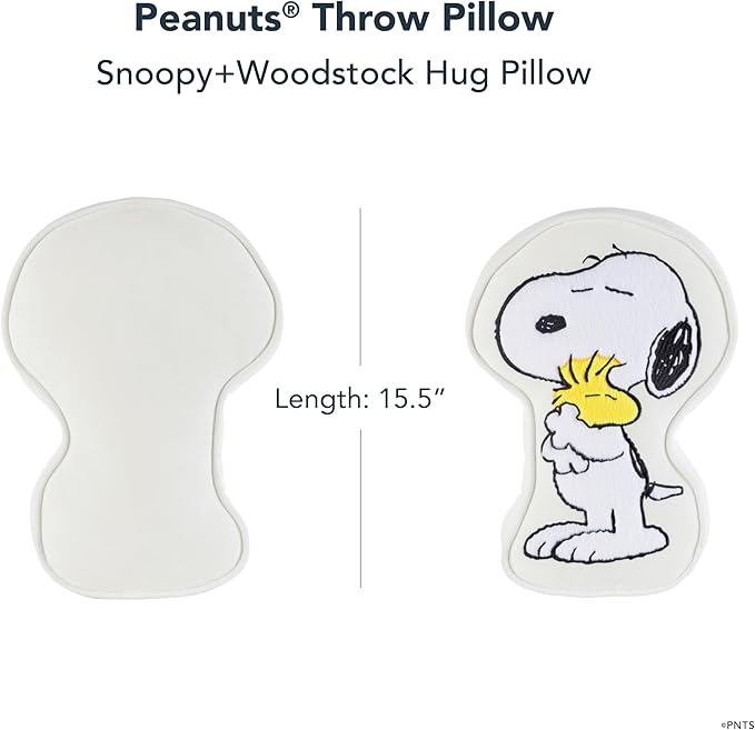 Berkshire Peanuts® Plush Throw Pillow, Gift Idea, Snoopy Cute Character Shaped Cushion, Soft Cozy Decor for Bed Couch Chair(Snoopy + Woodstock Hug Pillow All Colorways, 15.5’’ L)