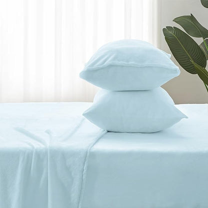 BEDELITE Flannel Sheets King Size Blue - Super Soft Fleece Sheets Set Fluffy Extra Plush, 4 Piece(Include Fitted Sheet, Flat Sheet, 2 Pillowcases)