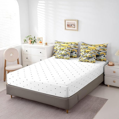Feelyou Boys Construction Comforter Set King Size 7 Pcs Kids Construction Site Cars Comforter Bed in a Bag Trucks Excavators Bedding Set Child Tractors Bed Set with Sheets, Pillowcases, Pillow Covers