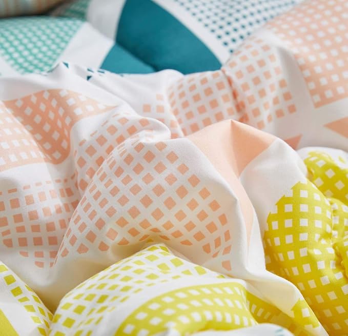 Green Yellow Bed in a Bag 6 Pieces Twin Size Comforter Sheet Set Triangles Print -Summer Soft Complete Bedding Set (1 Comforter 2 Pillow Shams 1 Flat Sheet 1 Fitted Sheet 1 Pillowcases)