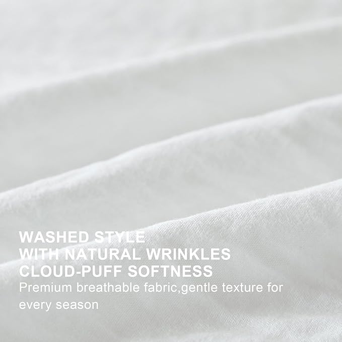 White Ruffle Comforter Set King, Pre-Washed Shabby Chic Bedding Set, Lightweight Cottagecore Soft Romantic Cozy 1 Comforter & 2 Shams, All-Season