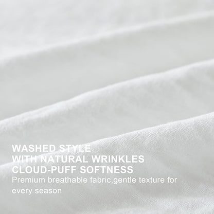White Ruffle Comforter Set King, Pre-Washed Shabby Chic Bedding Set, Lightweight Cottagecore Soft Romantic Cozy 1 Comforter & 2 Shams, All-Season