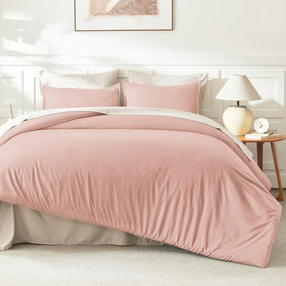 Litanika Pink Comforter Set Full Size for Girls, 3 Pieces Blush Women Plain Bedding Comforter Set, All Season Bed Set (79x90In Comforter & 2 Pillowcases)