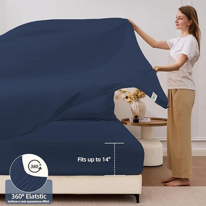 FUANNA 7 Pieces Full Size Comforter Sets, All Season Bedding Sets Full Size, Luxury Soft Bed in a Bag with Comforter, Flat Sheet, Fitted Sheet, Pillowcases & Pillow Shams, Navy Blue
