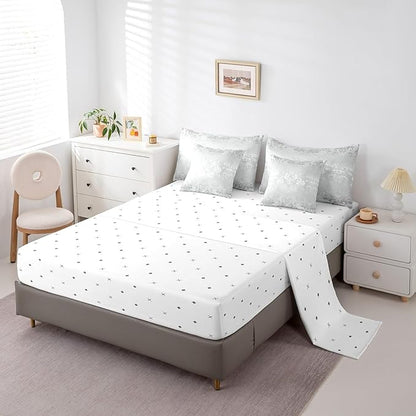 Erosebridal Gothic Damask Bed in a Bag King Size Comforter Set 7 Pieces,Sun Moon Tree of Life Bedding Sets Silver White Victorian Floral Goth Sheet Set with Comforter