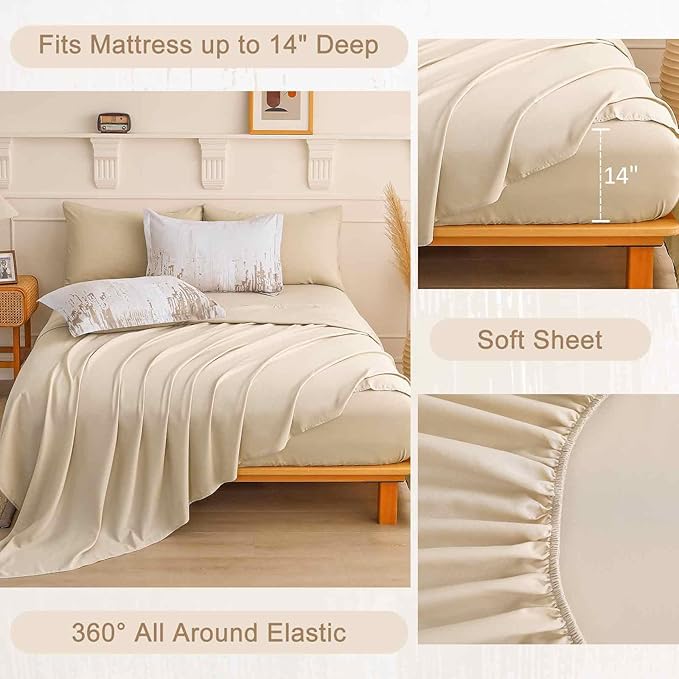 WONGS BEDDING Comforter Set King, Ombre Beige 7 Pieces Bed in a Bag Colorful Abstract Art Gradient Comforter Soft Microfiber Bedding Set with Flat Sheet, Fitted Sheet, Pillow Shams, Pillowcases