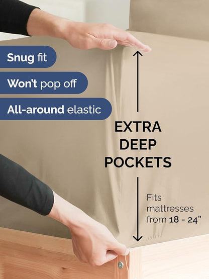 Extra Deep Cal King Sheet Set - 6 Piece Breathable and Cooling Sheets - Hotel Luxury Bedding for Women, Men, Kids & Teens - Easy Secure Fit - Soft, Wrinkle Free and Comfy - Extra Deep Pockets - Cream
