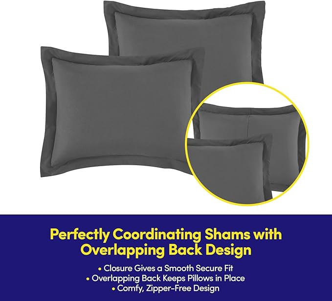 Queen Comforter Set Quilted Stripe Bedding Bundle – Stylish Set with Comforter, Mattress Protector, Sheet Set & Pillow Shams — Sophisticated Striped Design for Home & Guest Rooms, Charcoal