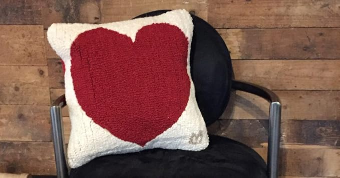 Chandler 4 Corners Artist-Designed Red Heart Hand-Hooked Wool Decorative Throw Pillow (14 in x 14 in) Valentine's Day Pillow for Couches & Beds - Low Maintenance Pillow for Anniversary & Weddings