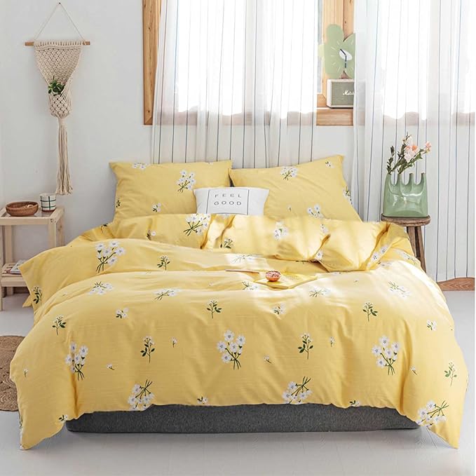 HighBuy Girls Floral Comforter Set Twin XL Yellow 3 Piece Garden Flowers Bedding Sets Vintage Aesthetic Coquette College Dorm Comforter with 2 Pillowcases,Boho Chic Fluffy Comforter Set