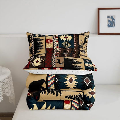 Feelyou Boho Comforter Set Full Size Rustic Comforter for Boys Girls Teens Cabin Bedding Set Vinatge Duvet Set Room Decor Brown Quilt Set