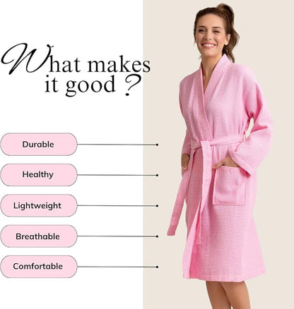 Luxurious Bathrobe for Women - Soft & Absorbent - Lightweigh & Comfort - Long & Kimono - Waffle & Cotton - Hotel/Spa Robe