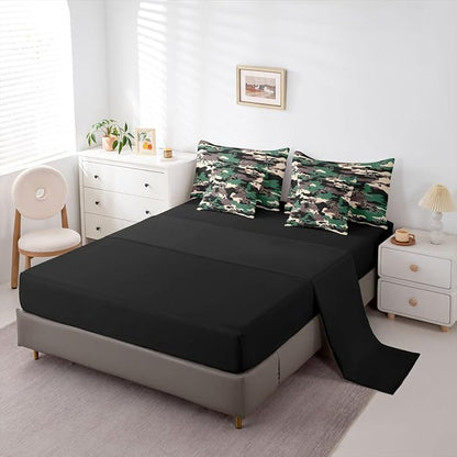 Erosebridal Army Camouflage 7 Piece Bedding Set Twin Camo Dino Comforter Set with Sheets 3D Vintage Hunting Theme Bed in a Bag Dinosaur Skeleton Farmhouse Green Bed Sets Comforter