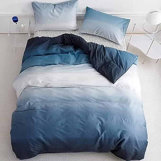 Houseri White and Blue Comforter Set California King Gradient Blue Comforter Bedding Sets Cal King Size, Cal King(96''x104''-Comforter)