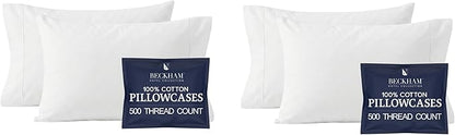 Beckham Hotel Collection Cotton Pillowcases Standard/Queen, 500TC, Sateen Finish, Open End, Breathable, Moisture-Wicking, White (Pack of 2)