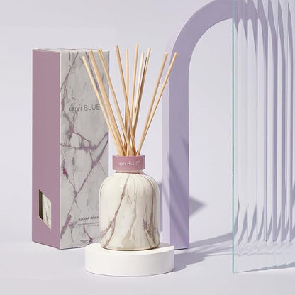 Capri Blue Modern Marble Reed Diffuser Set - Includes Reed Diffuser Sticks, Scented Oil & Glass Bottle - Luxury Scents for Bedroom Decor & Bathroom Air Freshener - Aloha Orchid (5.7 fl oz)