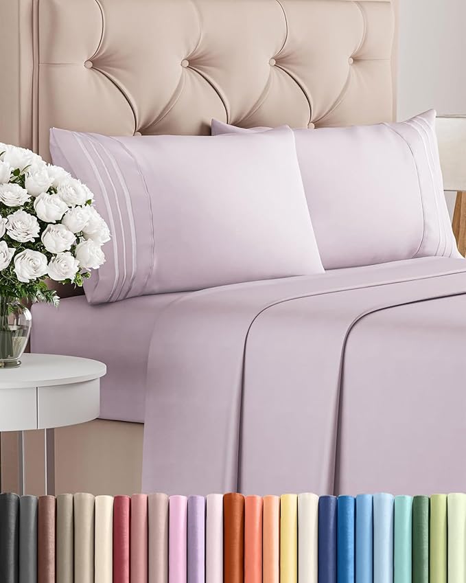 Queen Size 4 Piece Sheet Set - Comfy Breathable & Cooling Bed Sheets Set - Hotel Luxury Bedding for Women, Men, Kids, Teens, Boys & Girls - Deep Pockets, Soft, Wrinkle Free - Oeko-Tex - Light Lavender