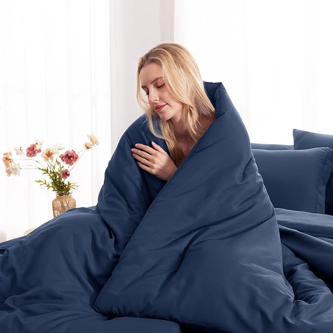 CozyLux Twin Comforter Set Navy Blue, 5 Pieces Bed in a Bag Twin Comforter Set with Sheets, All Season Bed Sets with Down Alternative Comforter, Fitted Sheet, Flat Sheet, Pillow Sham and Pillowcase