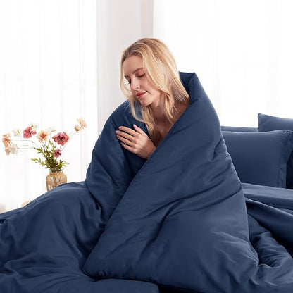 CozyLux Twin Comforter Set Navy Blue, 5 Pieces Bed in a Bag Twin Comforter Set with Sheets, All Season Bed Sets with Down Alternative Comforter, Fitted Sheet, Flat Sheet, Pillow Sham and Pillowcase