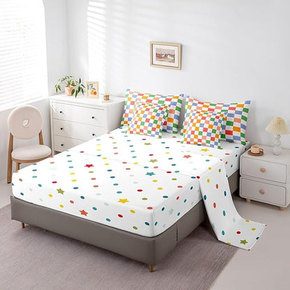 Feelyou Checkered Retro 7 Piece Bedding Set Teen Women Men Rainbow Colorful Plaid Comforter Set with Sheets Twin Size Kids Boys Geometric Vintage Bed in a Bag Modern Groovy Aesthetic Room Decor