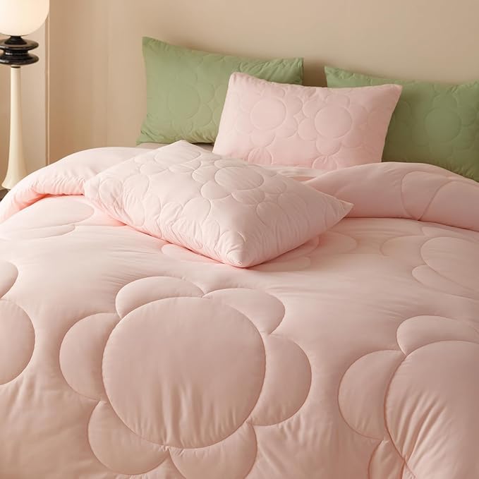 KAREVER Pink Flower Comforter Full Pink Sunflower Print Bed Full Comforter Set 3 Pieces Dark Pink Floral Comforter Set for Boys Girls Teens Bedroom Decor All Season Hotel Quality Comforter Set