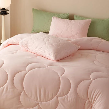 KAREVER Pink Flower Comforter Full Pink Sunflower Print Bed Full Comforter Set 3 Pieces Dark Pink Floral Comforter Set for Boys Girls Teens Bedroom Decor All Season Hotel Quality Comforter Set