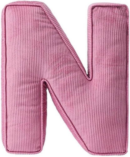 Pink Letter Plush Pillow, Letter Hugging Throw Pillows, Decorative Corduroy Initial Letter Shaped Throw Pillows, Letter Pillows English Alphabet A to Z for Sofa Bedroom Living Room Decor (N)