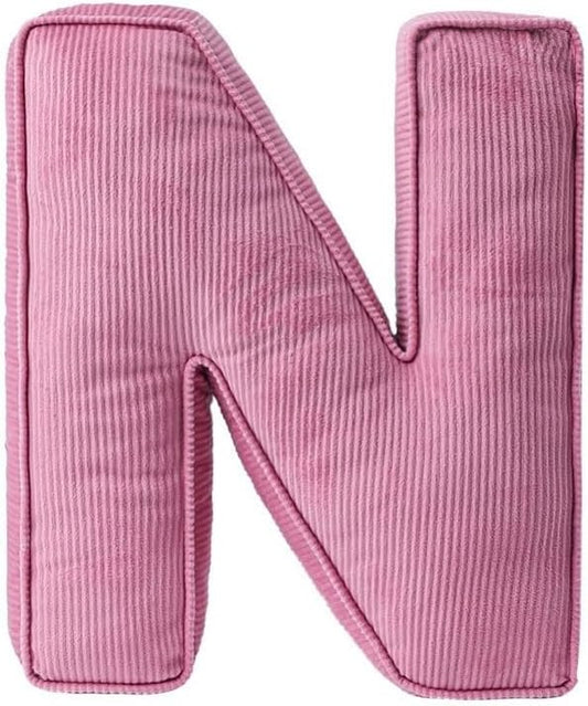 Pink Letter Plush Pillow, Letter Hugging Throw Pillows, Decorative Corduroy Initial Letter Shaped Throw Pillows, Letter Pillows English Alphabet A to Z for Sofa Bedroom Living Room Decor (N)
