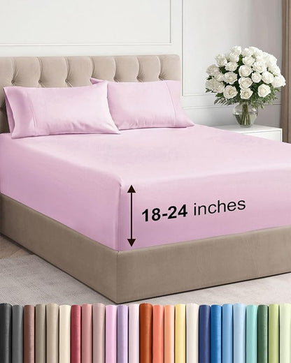 Extra Deep Twin XL Sheet Set - 4 Piece Breathable and Cooling Sheets - Hotel Luxury Bedding for Women, Men, Kids & Teens - Easy & Secure Fit - Soft and Wrinkle Free - Extra Deep Pockets - Light Pink