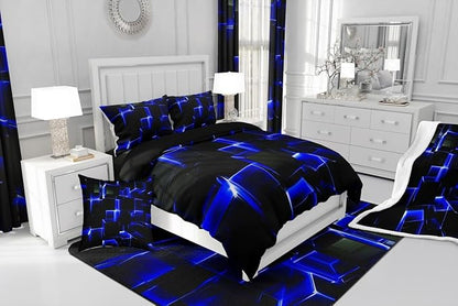 Erosebridal Abstract Comforter Set, Modern Geometric Grid Square Queen Bedding Sets, Blue Black Honeycomb Duvet Insert Soft Microfiber Polyester Bed Set for Kids Boys Bedroom